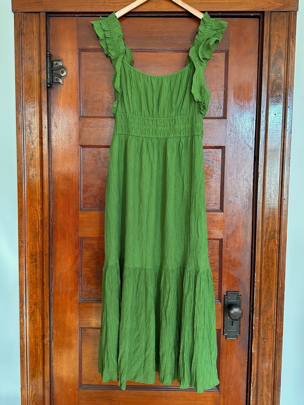 Abercrombie & Fitch Emerson Green Ruffle Strap Smocked Maxi Dress Size Large